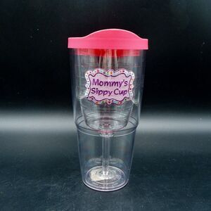 Tervis Double Wall Mommy's Sippy Cup Tumbler Wine Glass Cup 16 oz Pink Lid